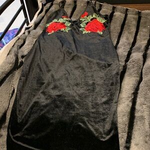 #580 “KTOO” Black Dress with Red Rose Embroidery